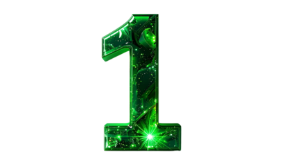 number one 1 with glowing green colour isolated on transparent background