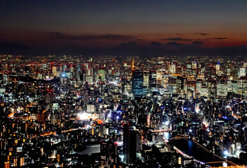 Obraz premium 東京スカイツリーからの眺め・夜景・東京タワー（西方向）