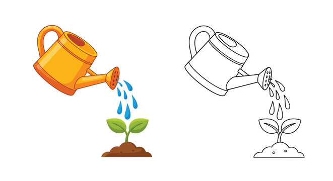 Nurturing Growth: A watering can showers a tender sprout, a symbol of growth and the care required to foster life and new beginnings.