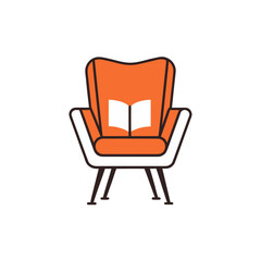 Fototapeta premium Orange chair with book on it illustration on transparent background silhouette
