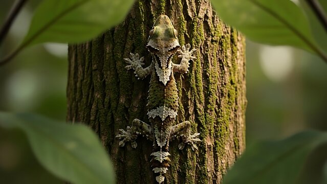 Lizard Climbing Tree Trunk in Forest. - Powered by Adobe