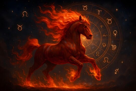 The Celestial Gallop: Legendary Red Fire Horse Racing Through the Cosmos