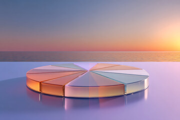 Floating frosted glass circular radial menu with wedge tiles on pastel gradient background
