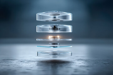 Transparent smartphone camera module cross section with stacked lenses and sensor layers