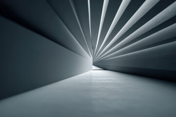 Forced perspective illusion with parallel objects seeming to converge on minimal studio surface