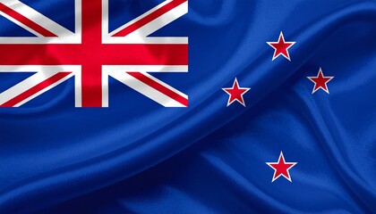 Flag of New Zealand with Union Jack and four red stars of Southern Cross on blue field