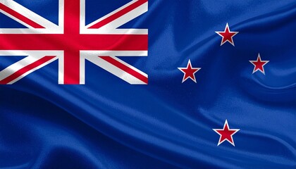 Flag of New Zealand with Union Jack and four red stars of Southern Cross on blue field