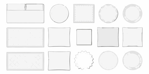 Collection of various white geometric shapes and forms isolated on white