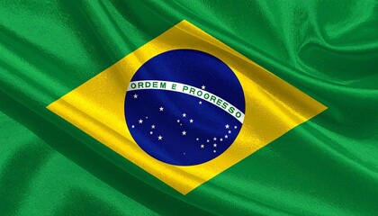 Flag of Brazil with green field, yellow diamond, blue globe with stars, and &ldquo;Ordem e Progresso&rdquo; banner