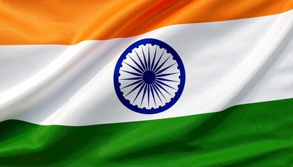Flag of India with saffron, white, and green stripes and navy blue Ashoka Chakra at center