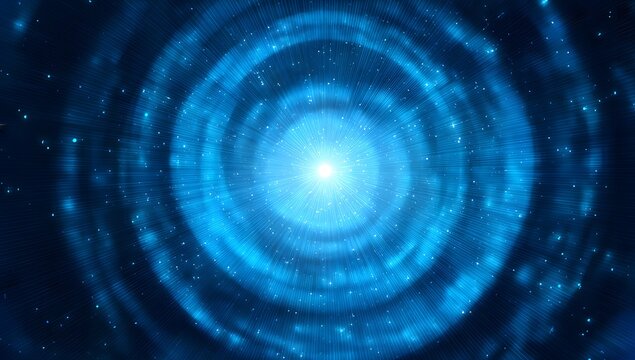 Vibrant blue spiral galaxy with glowing core and distant stars creating a mesmerizing cosmic nebula in deep space exploration imagery