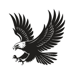 Obraz premium Fierce eagle mascot with spread wings in an aggressive landing pose. Vector illustration emblem isolated on a white background.