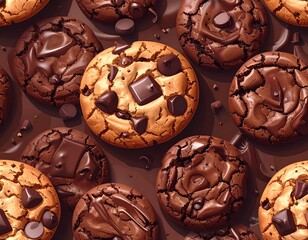 Overhead shot of numerous chocolate chip cookies (1)