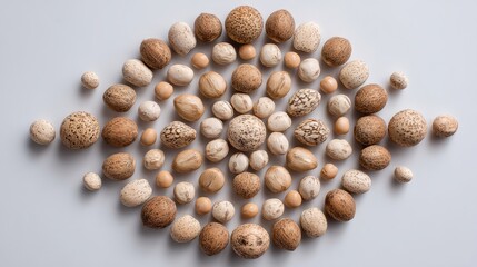 Arrangement of Brown and Beige Natural Decorative Elements on a Light Background for Artistic and Creative Uses