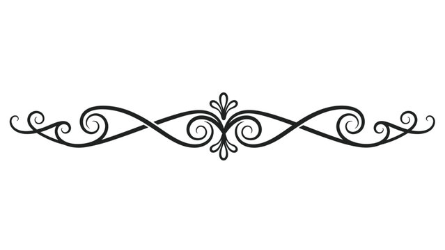 Ornate black floral scroll divider with swirling patterns and symmetrical design used for decorative framing or text separation.