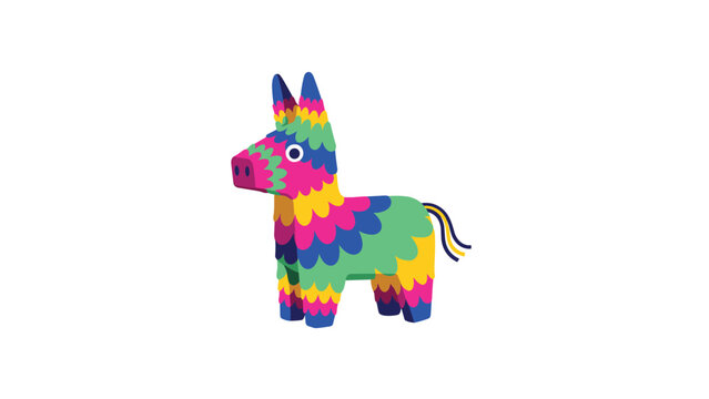 Festive and colorful donkey pinata made of layered paper in bright pink, yellow, blue, and green for a Mexican party celebration.