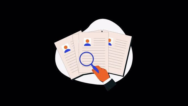 Hand Reviewing Resume with Magnifying Glass. Recruitment Concept Animation Video - Transparent
