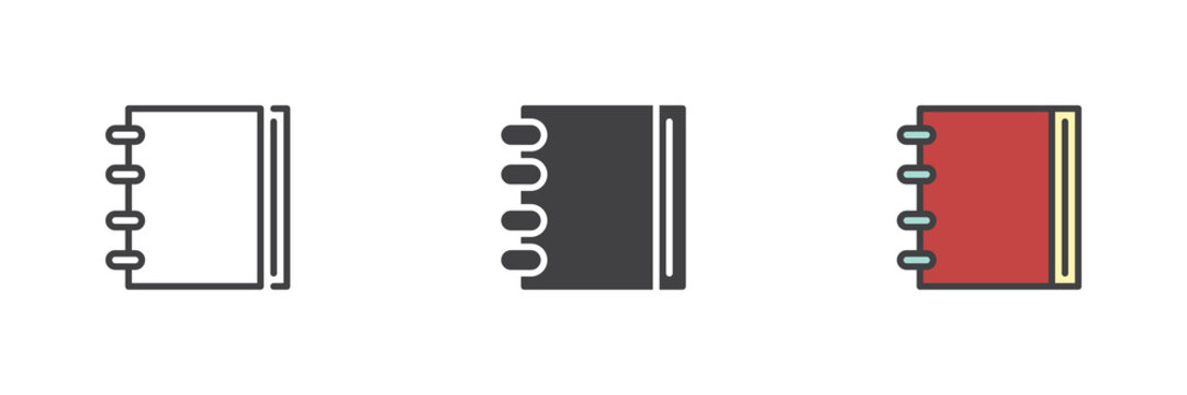 Spiral notebook line, solid and colorful different style icon set pack