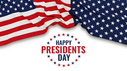 Fototapeta premium Waving American Flag and Happy Presidents Day Text with Stars and Stripes United States