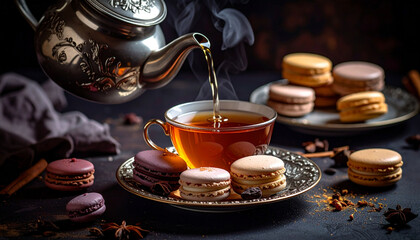 Winter herbs and spices tea in glass teapot or mug, alternative medicine for the immune system, herbal hot drink concept