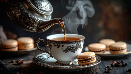 Winter herbs and spices tea in glass teapot or mug, alternative medicine for the immune system, herbal hot drink concept