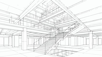 Fototapeta premium Perspective view of a modern industrial warehouse interior with exposed steel structure