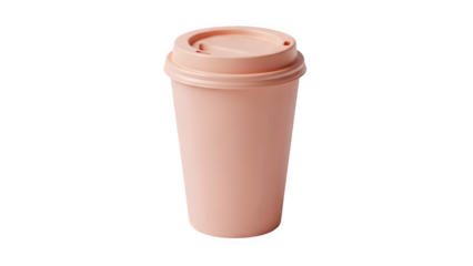 Peach Colored Reusable Plastic Coffee Cup with Lid Isolated on White