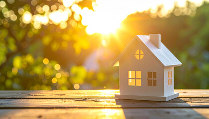 Wooden model house on grass symbolizing new beginnings in homeownership under summer sky perfect
