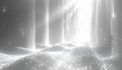 Dark, empty world Minimalistic virtual Futuristic reality with geometric shapes and floating structures, bright light source. Dark,