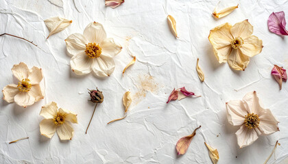 Festive flowers composition. Frame made of dried rose flowers