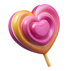 A shiny pink heart shaped lollipop serves as a romantic illustration and sweet symbol of love for a Valentine's Day card design
