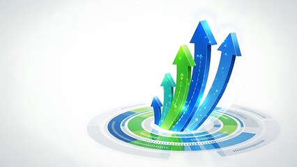 A 3D illustration of colorful arrows pointing upwards in a circular pattern