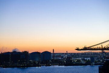Industrial port of Barcelona at sunset