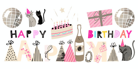 Festive birthday celebration with cake gifts balloons and party decorations © Ripan