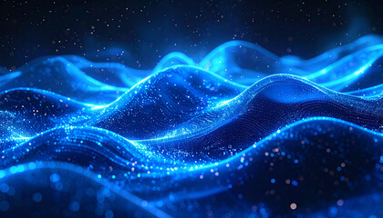 Abstract blue digital particles wave with glowing dots and lines 32233
