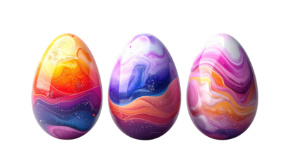 Floating Easter eggs with abstract patterns and gradients, isolated on transparent background, collage