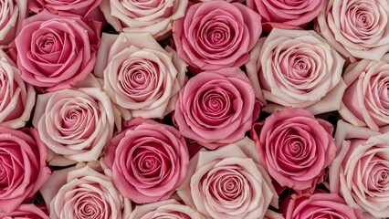 Fototapeta premium A Beautiful Close-Up View of Many Pink and White Roses.