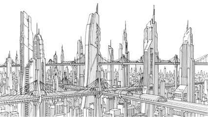 Obraz premium Futuristic high tech city skyline with slender towers and interconnected walkways