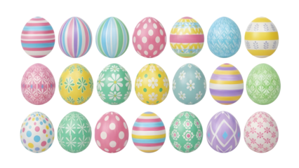 Collection of 20 decorative easter eggs with various colorful patterns