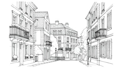 Fototapeta premium Perspective view of a narrow historic city street with traditional balconies