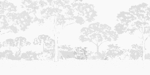 Fototapeta premium A grayscale landscape featuring several trees and sparse vegetation