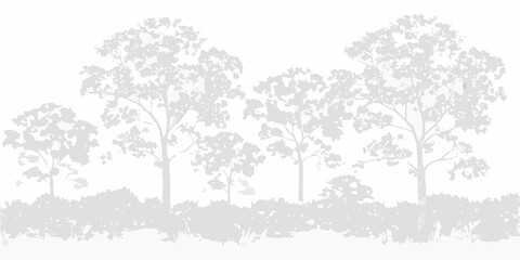 A grayscale silhouette of trees and bushes creates a peaceful landscape © Dayal
