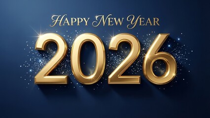 Elegant Gold 2026 Number with Script Happy New Year Text on Blue