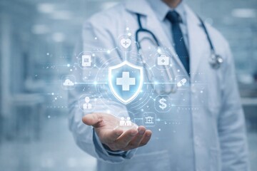Healthcare Data Security and Medical Insurance Protection Concept With Digital Shield Interface