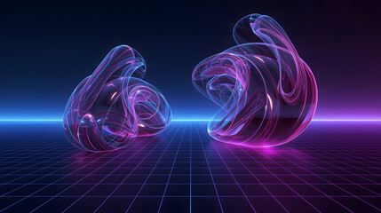 Abstract neon swirls in digital space