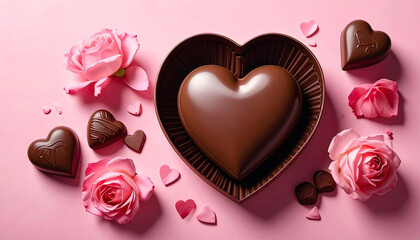ピンク背景に並ぶハート型チョコレートトレイ。バレンタインのイメージ。Heart Shaped Chocolate Trays on Pink Background for Valentine&rsquo;s Day.