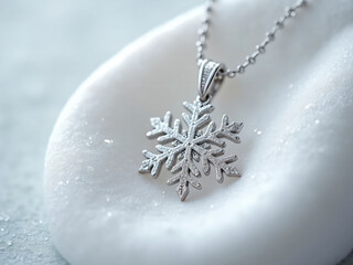 Dainty silver snowflake pendant on white velvet jewelry photography