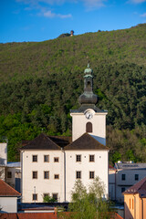 The Town Hall in Nova Bana, Slovakia. A historic landmark in the center of the town.