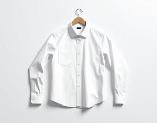 Shirt White button-down dress shirt hangs on light wood hanger