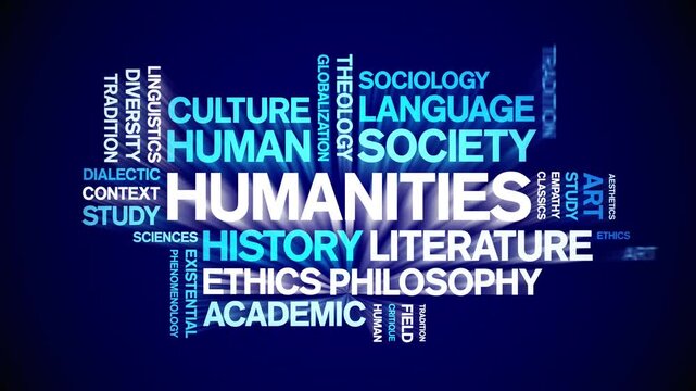 Humanities animated word cloud-text design animation tag kinetic typography seamless loop.